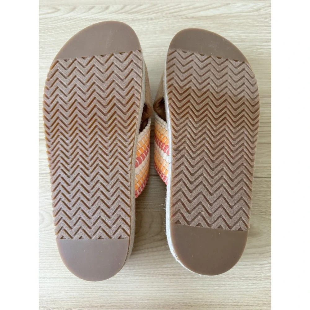 TOMS Paloma Slide Sandals Womens 6 Honey Suede Woven Trim Espadrille Platform